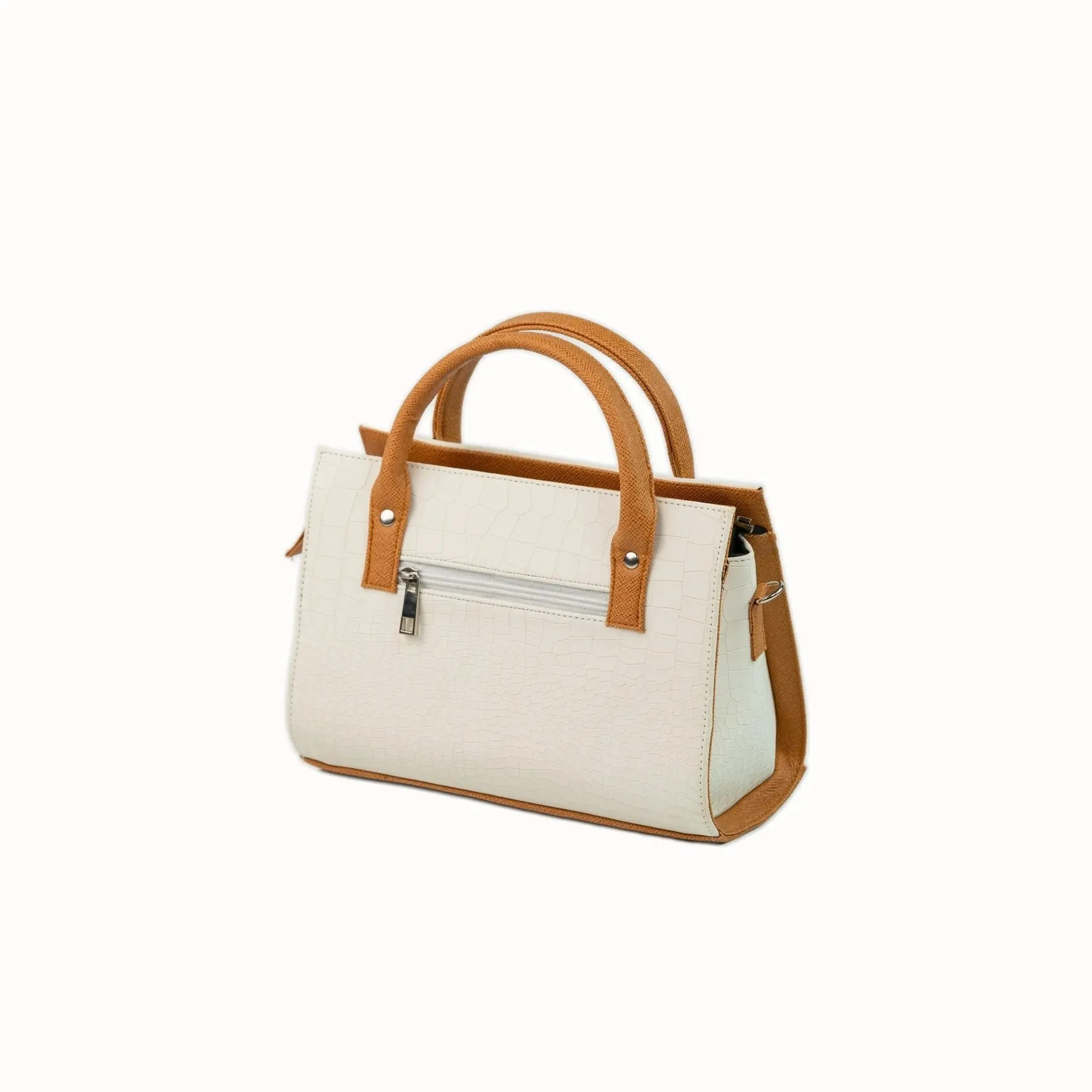 MADELINE Croc Embossed Top Handle Sling Bag in Off White