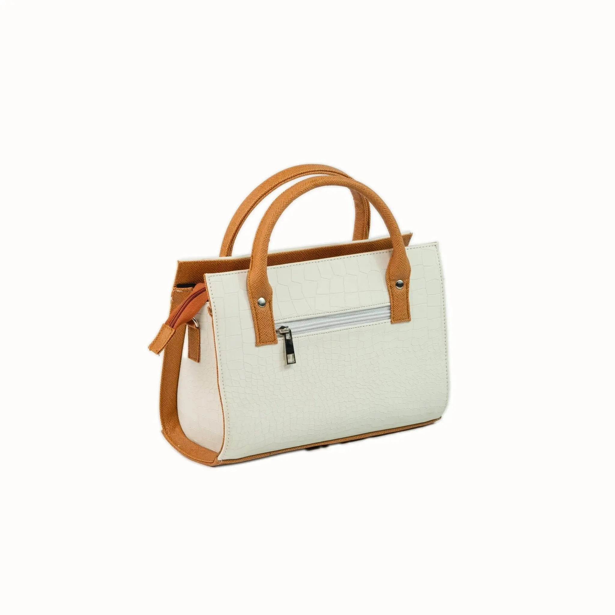 MADELINE Croc Embossed Top Handle Sling Bag in Off White