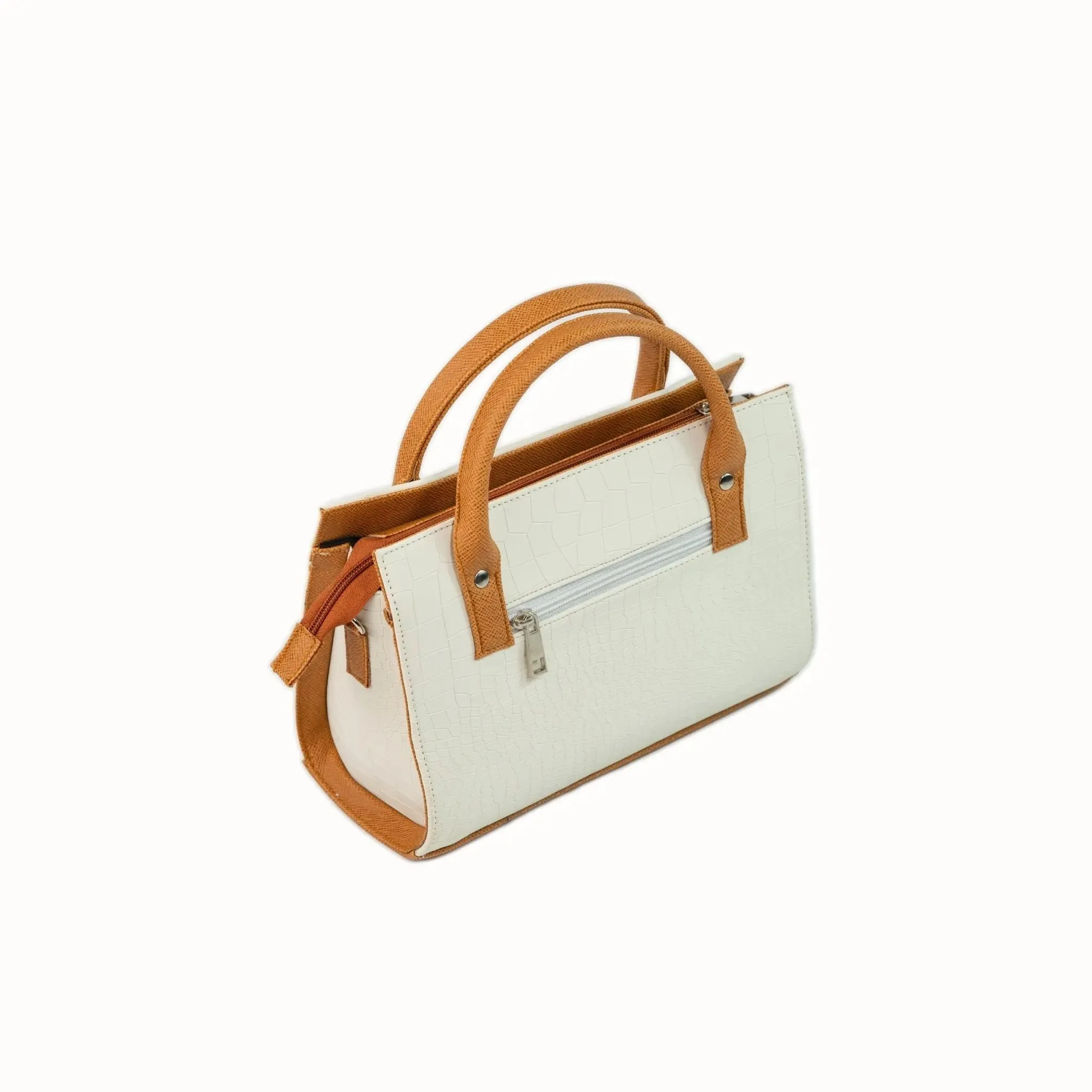 MADELINE Croc Embossed Top Handle Sling Bag in Off White
