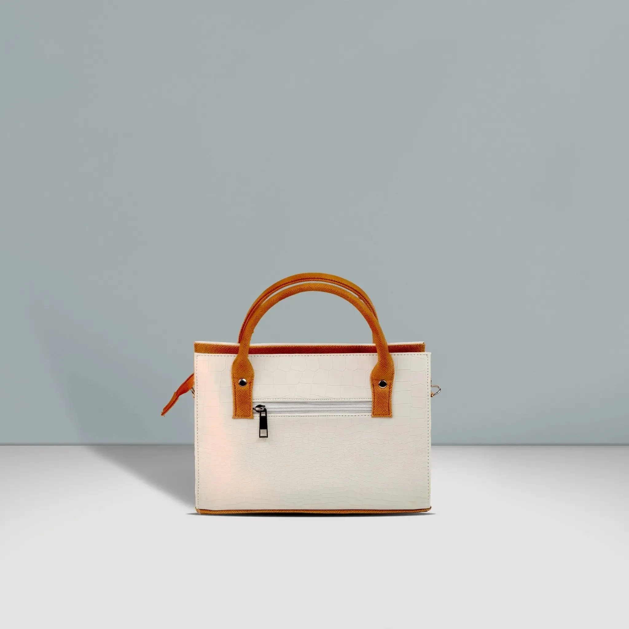 MADELINE Croc Embossed Top Handle Sling Bag in Off White
