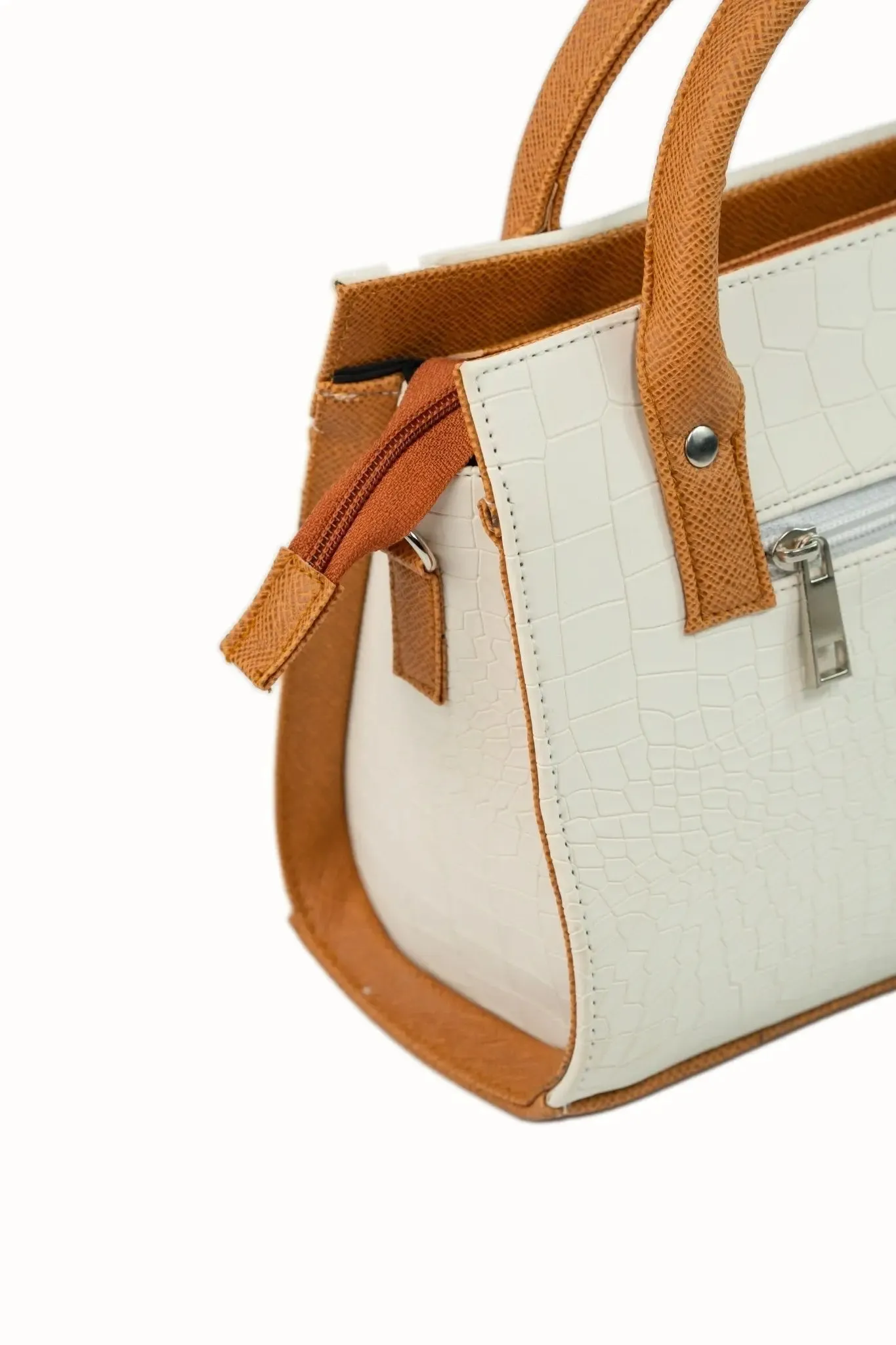 MADELINE Croc Embossed Top Handle Sling Bag in Off White