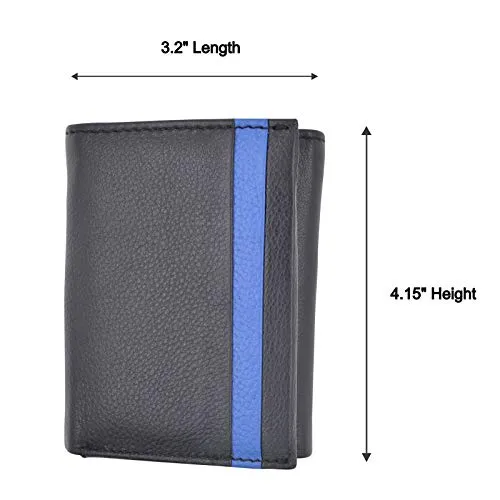 Men's Genuine Soft Leather RFID Trifold Wallet 2 ID Windows & Credit Card Holder Black