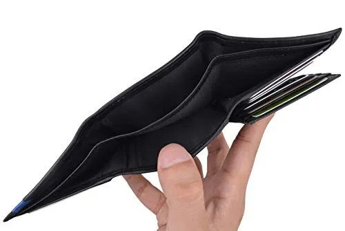 Men's Genuine Soft Leather RFID Trifold Wallet 2 ID Windows & Credit Card Holder Black
