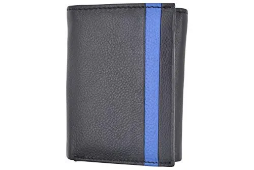 Men's Genuine Soft Leather RFID Trifold Wallet 2 ID Windows & Credit Card Holder Black
