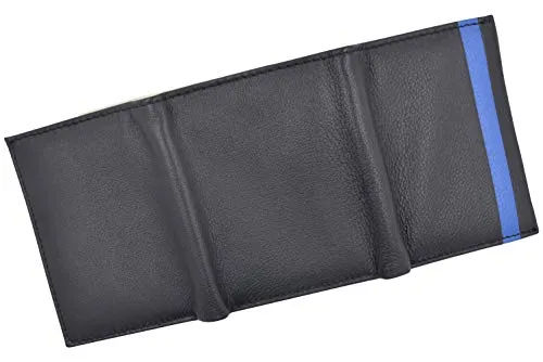 Men's Genuine Soft Leather RFID Trifold Wallet 2 ID Windows & Credit Card Holder Black