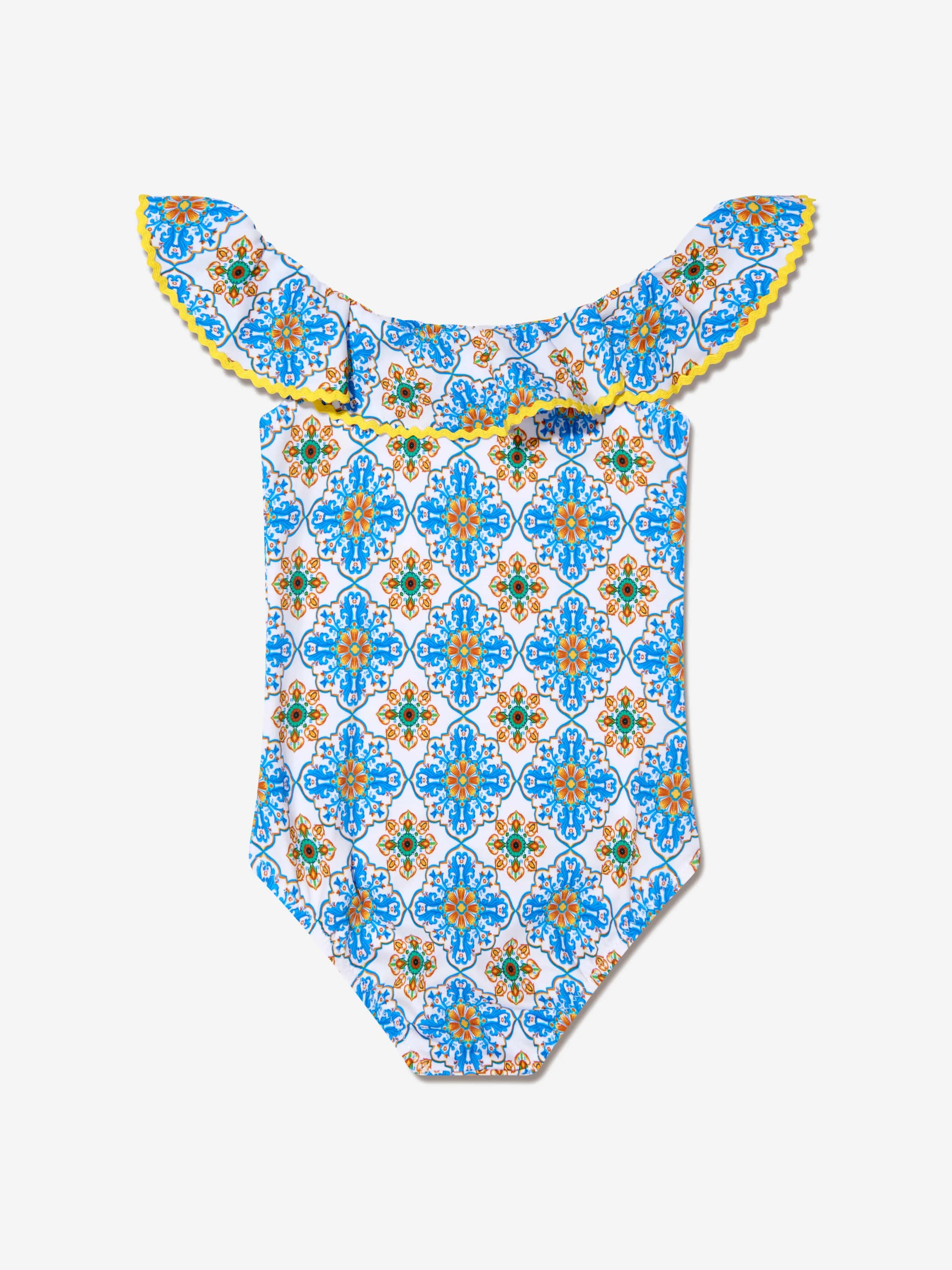 Nessi Byrd Girls Fenty Off Shoulder Swimsuit in Multicolour
