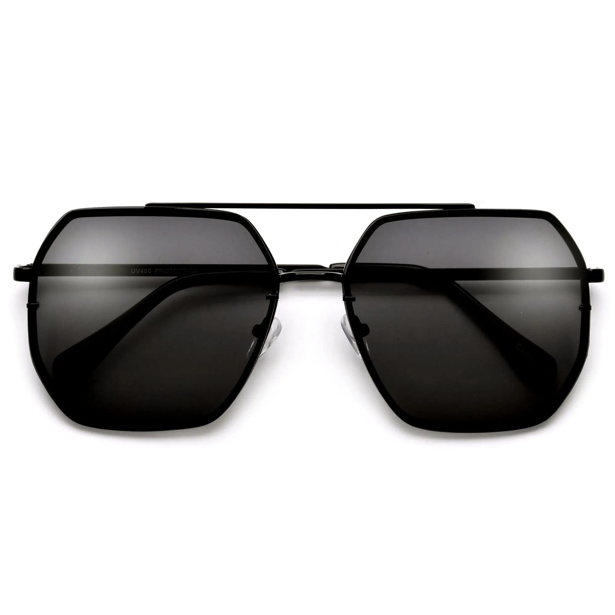 Oversize Squared Geometric Brow Bar Accented Stylish Aviator