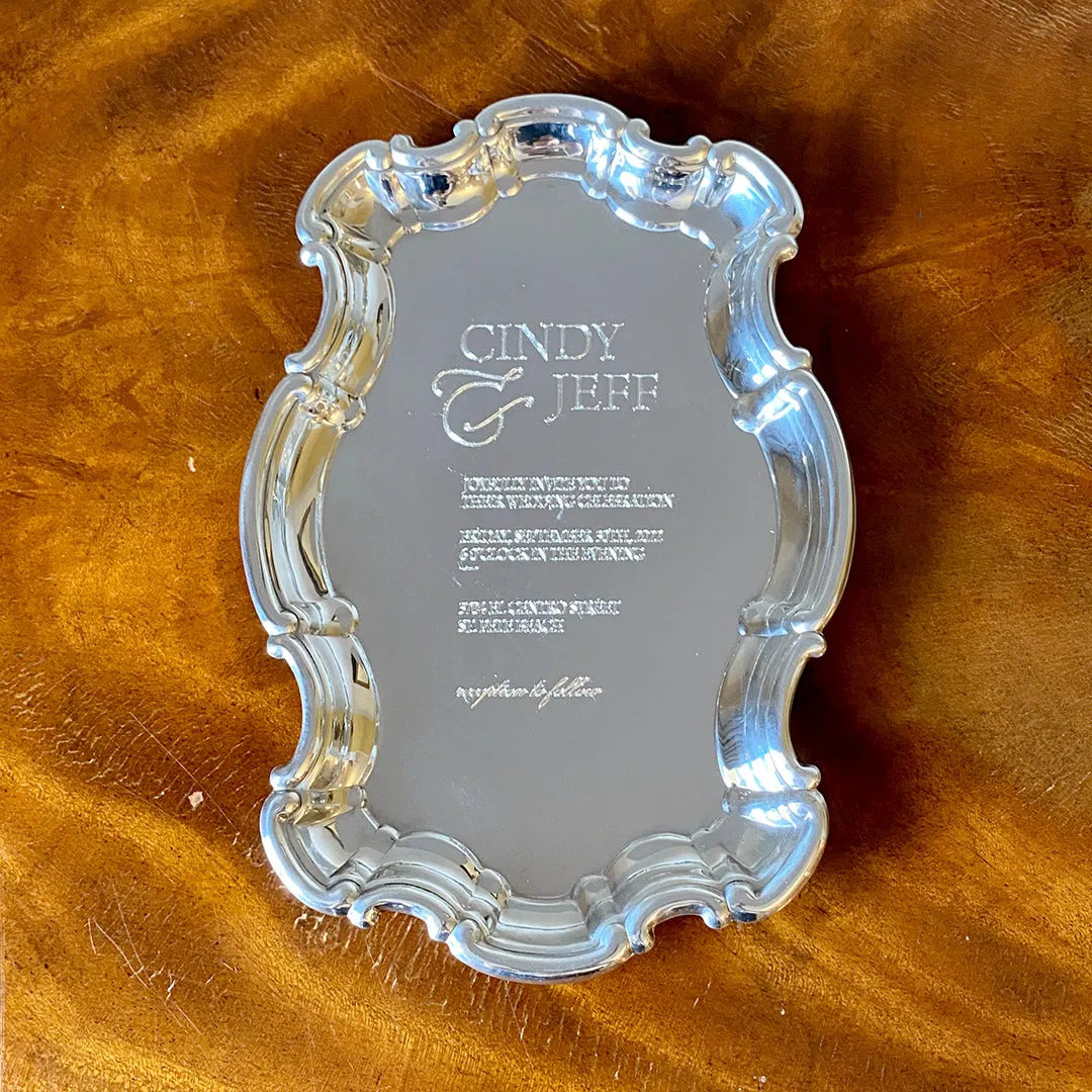 Pewter Chippendale Tray with Engraved Wedding Invitation