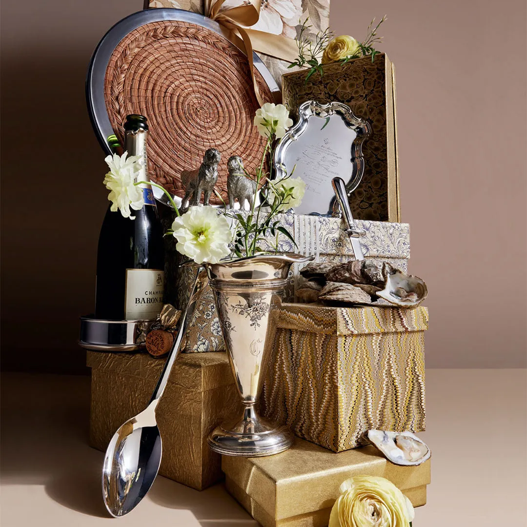 Pewter Chippendale Tray with Engraved Wedding Invitation