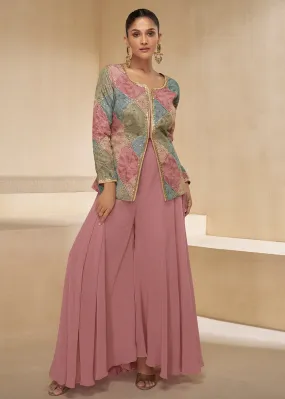 Pink Designer Embroidered Party Wear Sharara Suit