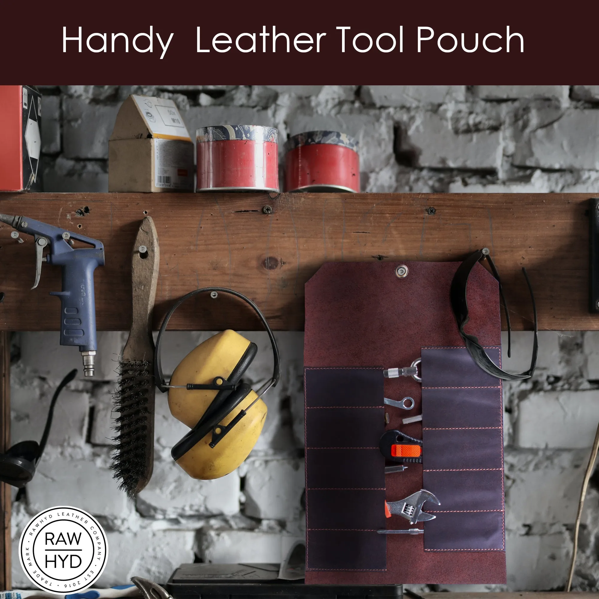 RAWHYD - Full Grain Leather Tool Roll Up Pouch - 10 tool slots