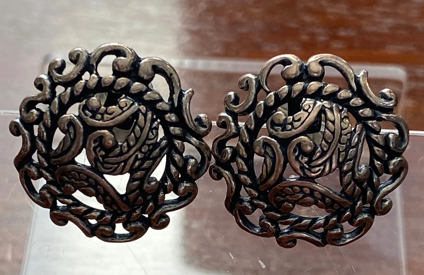 Relios by Carolyn Pollack Sterling Silver 925 Domed Filigree Pierced Earrings