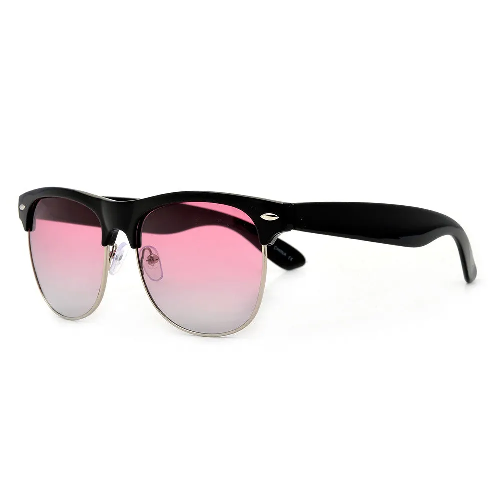 Retro Inspired Round Half Frame Colorful Reflective Lens Sunglasses