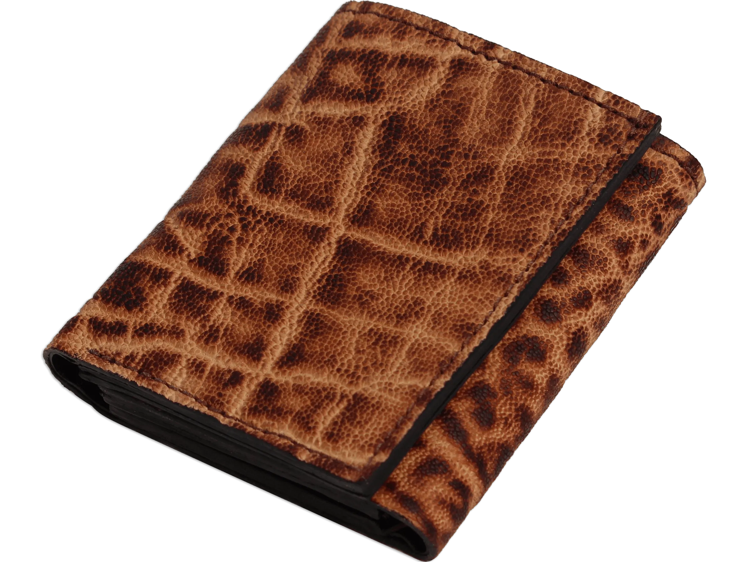 Rustic Brown Elephant Luxury Designer Exotic Trifold Wallet With ID Window