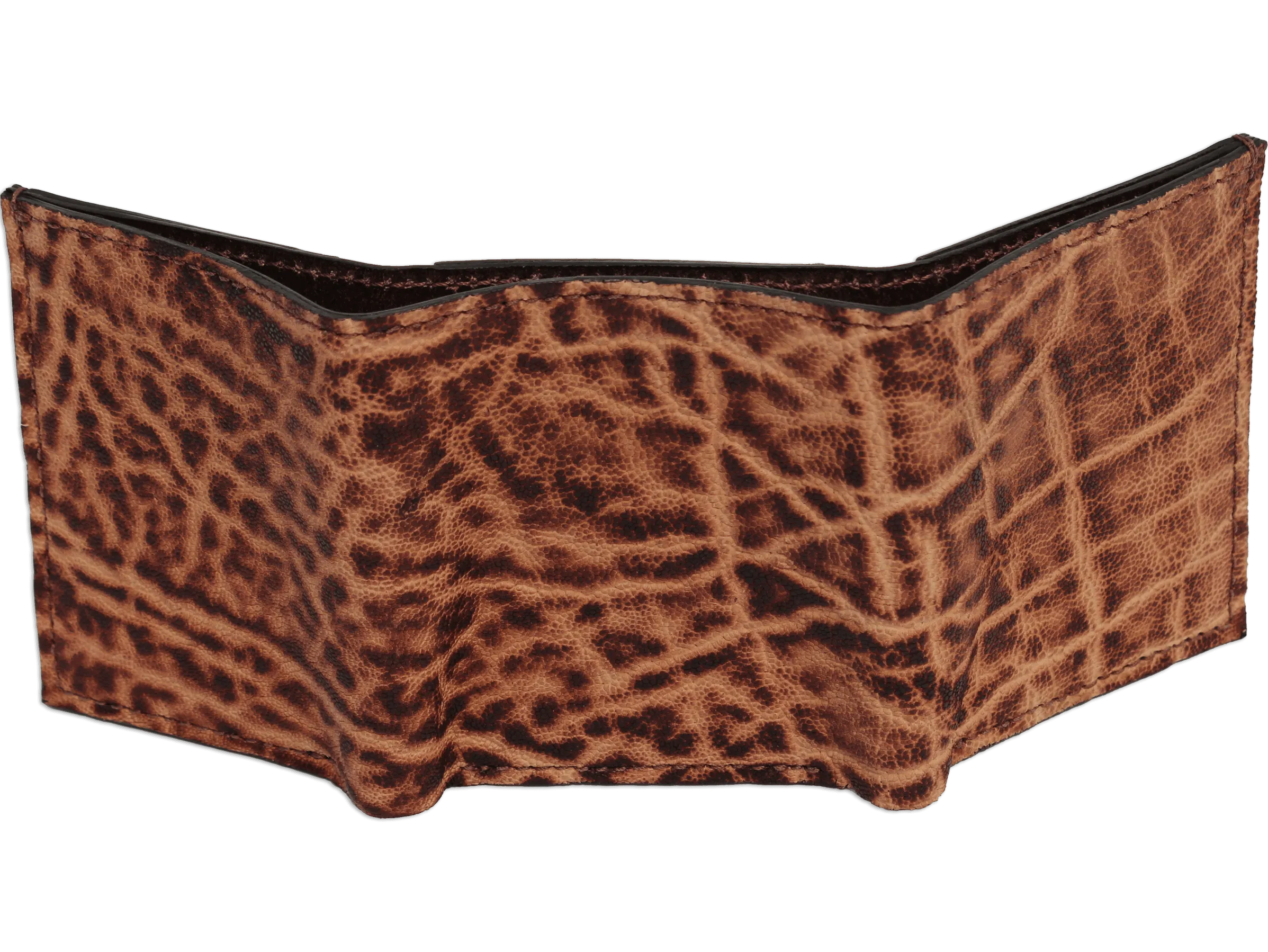Rustic Brown Elephant Luxury Designer Exotic Trifold Wallet With ID Window