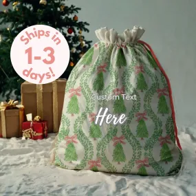 Santa Claus Drawstring Bag Two Sides Printed Reusable Christmas Gift Sack for Holiday Parties Gift Wrapping and Decorations Eco-Friendly Bag