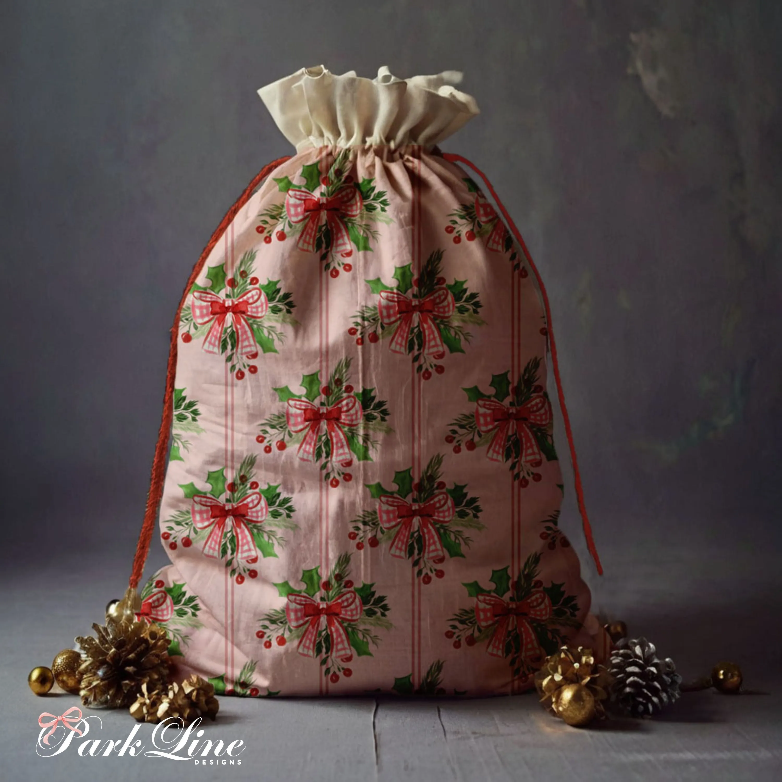Santa Claus Drawstring Bag Two Sides Printed Reusable Christmas Gift Sack for Holiday Parties Gift Wrapping and Decorations Eco-Friendly Bag
