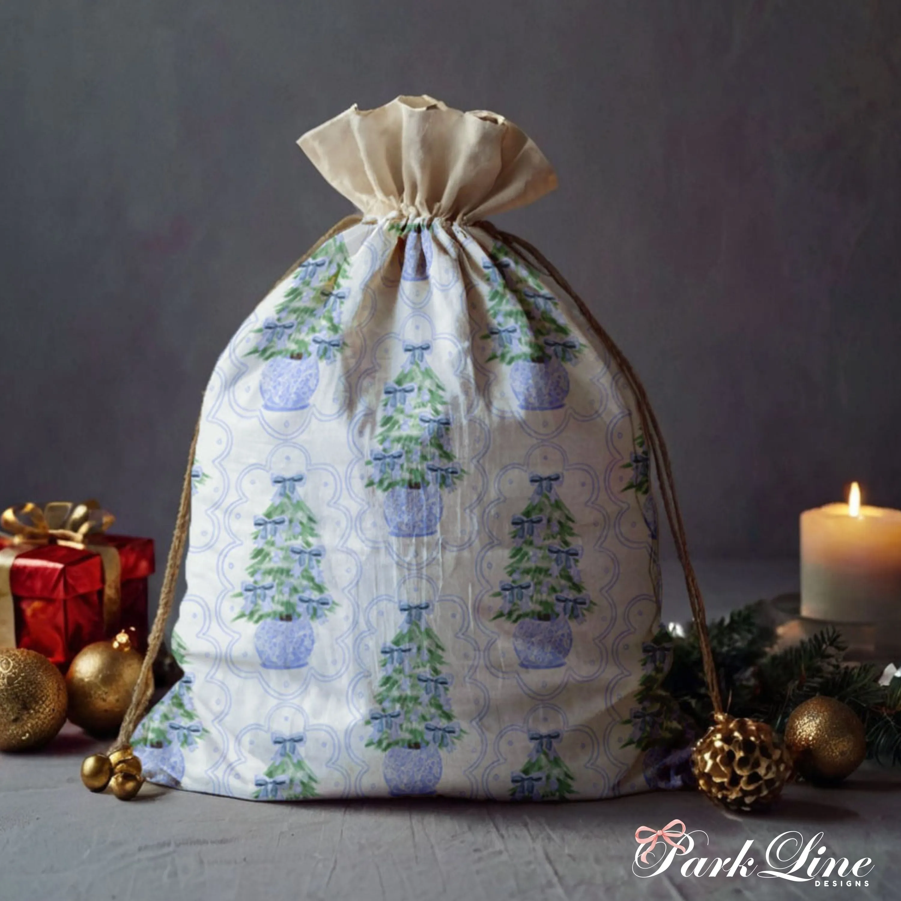 Santa Claus Drawstring Bag Two Sides Printed Reusable Christmas Gift Sack for Holiday Parties Gift Wrapping and Decorations Eco-Friendly Bag