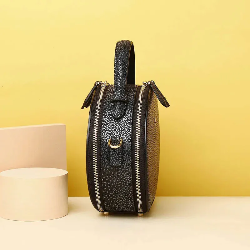 SUWERER Fashion Round Cowhide Leather Handbag