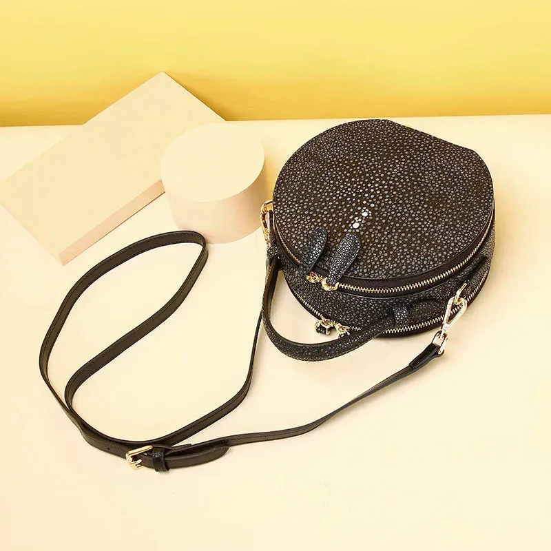 SUWERER Fashion Round Cowhide Leather Handbag