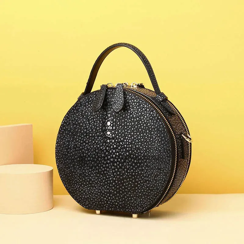 SUWERER Fashion Round Cowhide Leather Handbag