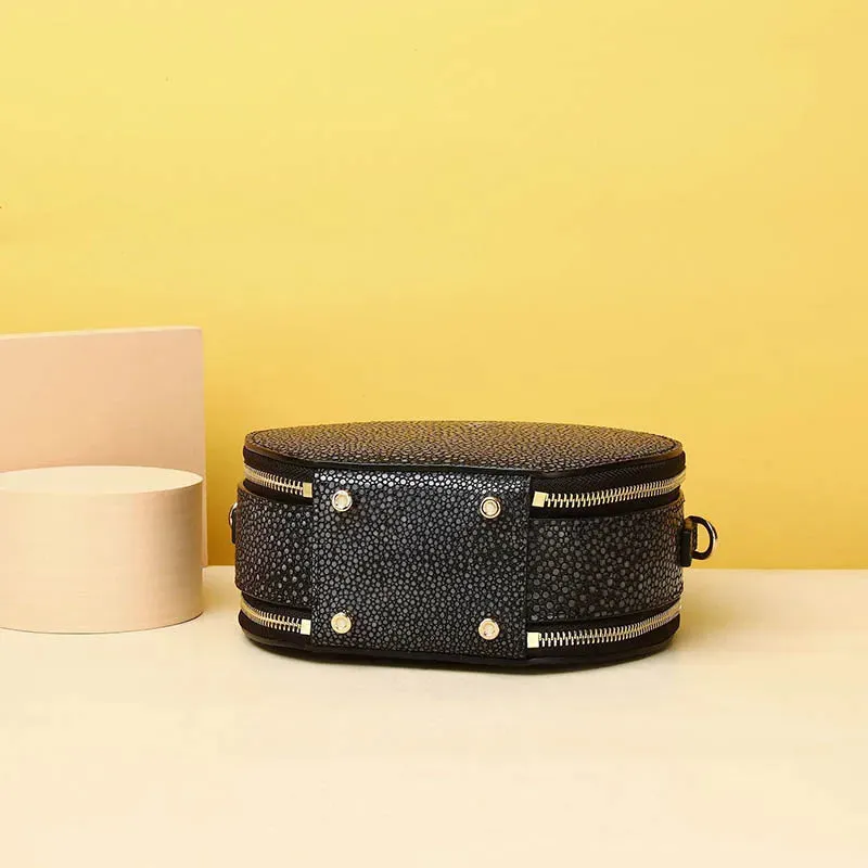 SUWERER Fashion Round Cowhide Leather Handbag
