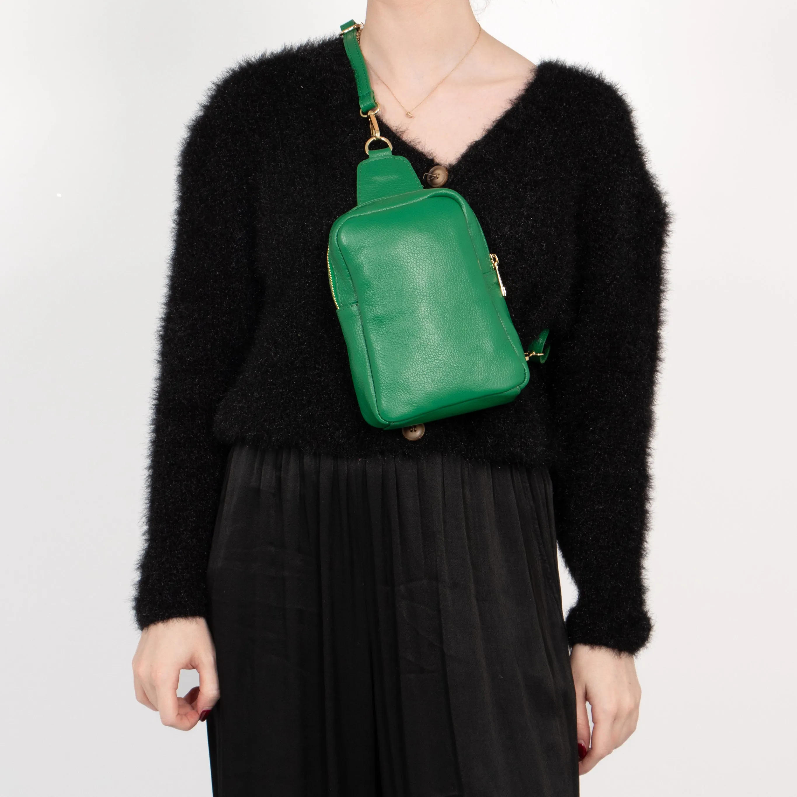 Tara  - Italian Leather Sling Bag - Bright Green, Pebbled