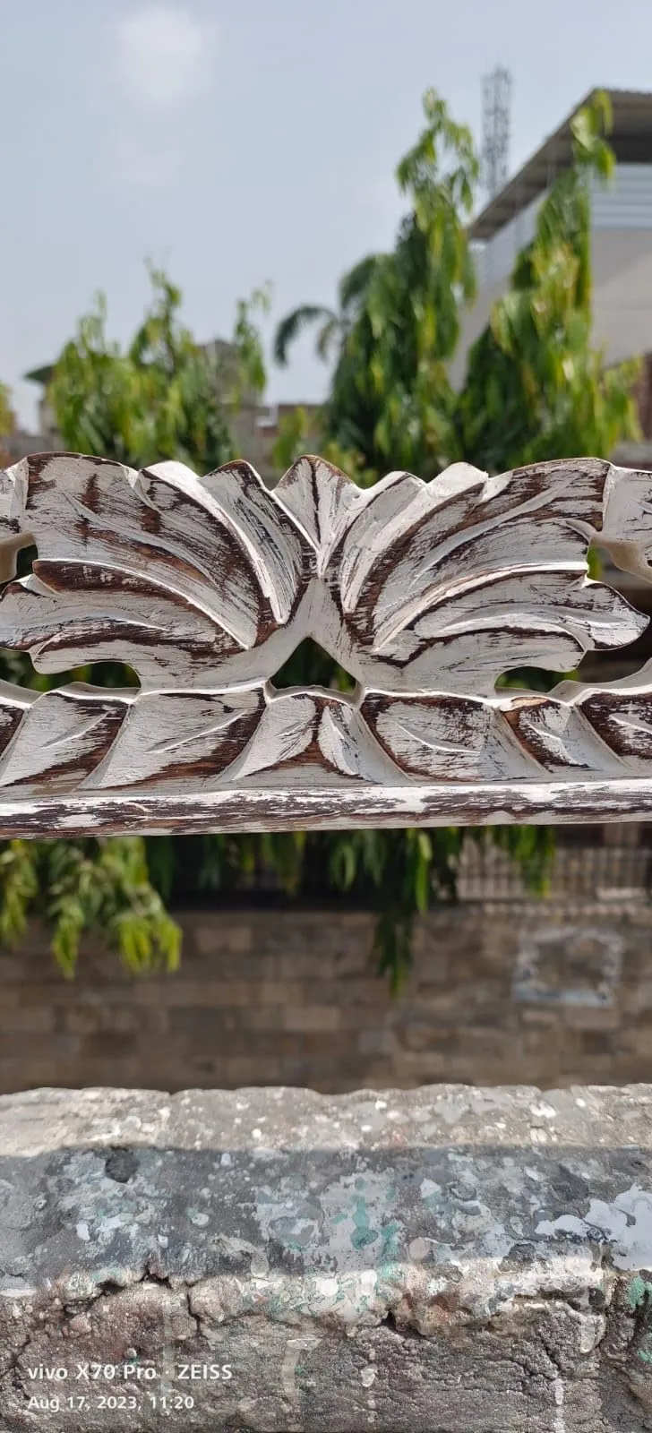 THE SARA ENTERPRISES Wooden Wall Mirror Size 90 x 60 Colour Antique White Brown encoitry Wooden Hand Carved Decorative Hanging Rectangular Wall Mount Mirror Fram only Without Mirror