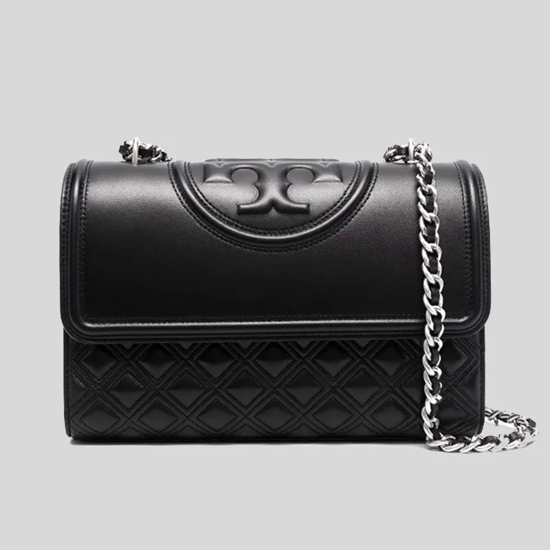 Tory Burch Fleming Convertible Shoulder Bag Black Silver Hardware 76997