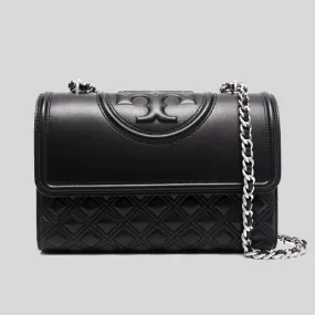 Tory Burch Fleming Convertible Shoulder Bag Black Silver Hardware 76997