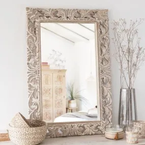 WoodIdea Wood encoitry Wooden Hand Carved Decorative Vertical or Horizontal Hanging Rectangular Wall Mount Mirror Fram only Without Mirror